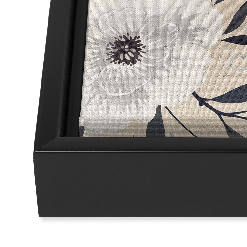 Modern, Boho, Floral Prints, Beige, Gray and White Framed Canvas Print Gallery Image 3