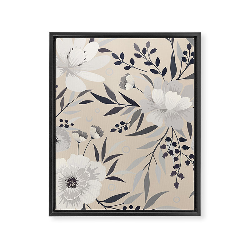 Modern, Boho, Floral Prints, Beige, Gray and White Framed Canvas Print Gallery Image 8