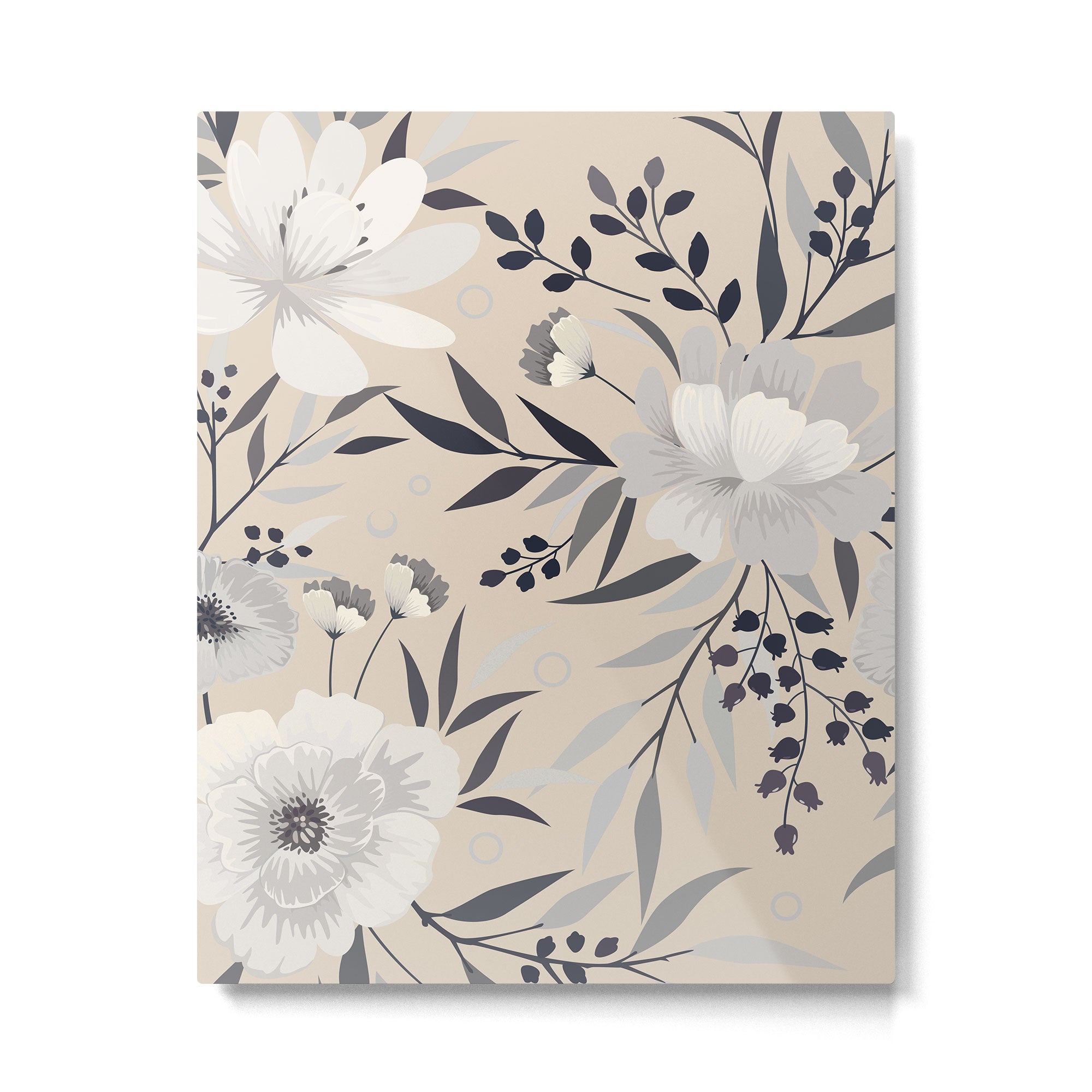 Modern, Boho, Floral Prints, Beige, Gray and White Metal Print Gallery Image 6