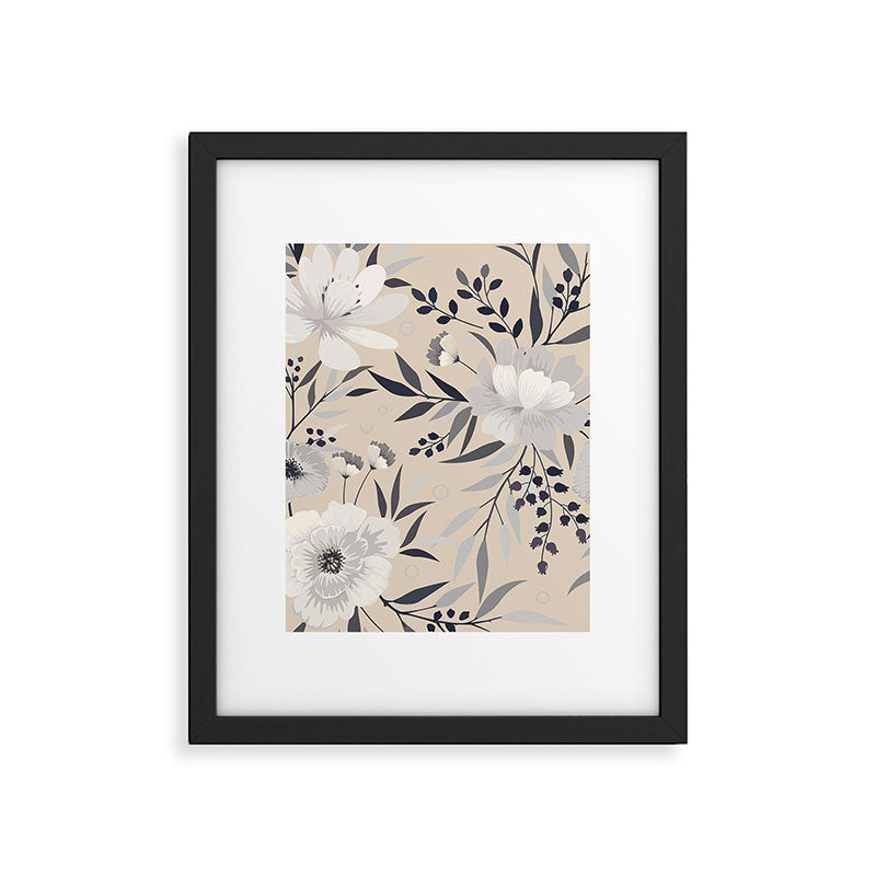 Modern, Boho, Floral Prints, Beige, Gray and White Framed Art Print Gallery Image 6