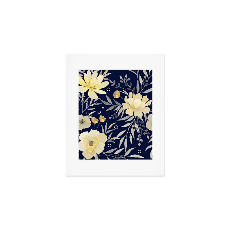 Modern, Boho, Floral Prints, Blue and Yellow Art Print Gallery Image 1