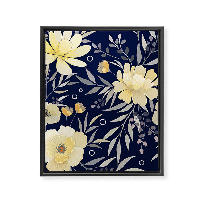 Modern, Boho, Floral Prints, Blue and Yellow Framed Canvas Print Gallery Image 8