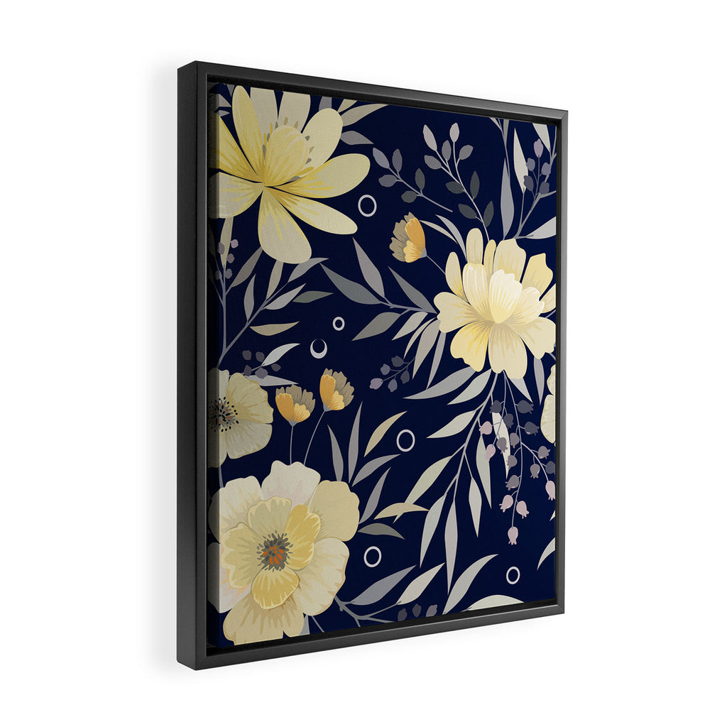 Modern, Boho, Floral Prints, Blue and Yellow Framed Canvas Print Gallery Image 2