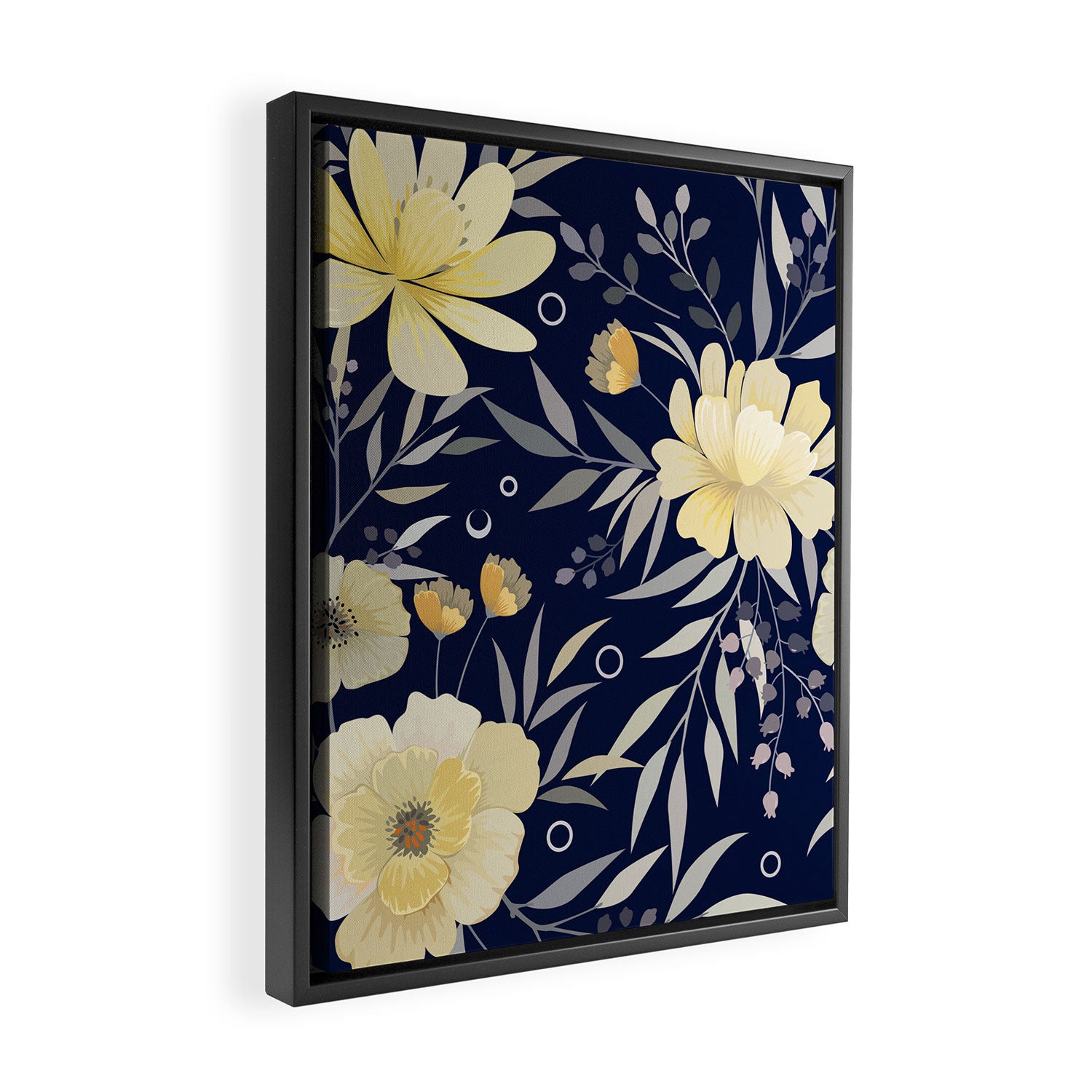 Modern, Boho, Floral Prints, Blue and Yellow Framed Canvas Print Gallery Image 2