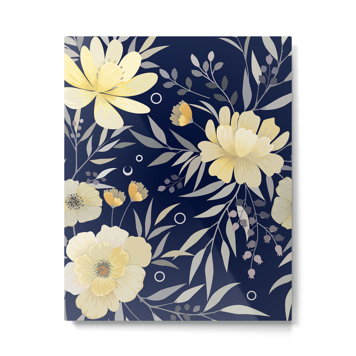 Modern, Boho, Floral Prints, Blue and Yellow Metal Print Gallery Image 1