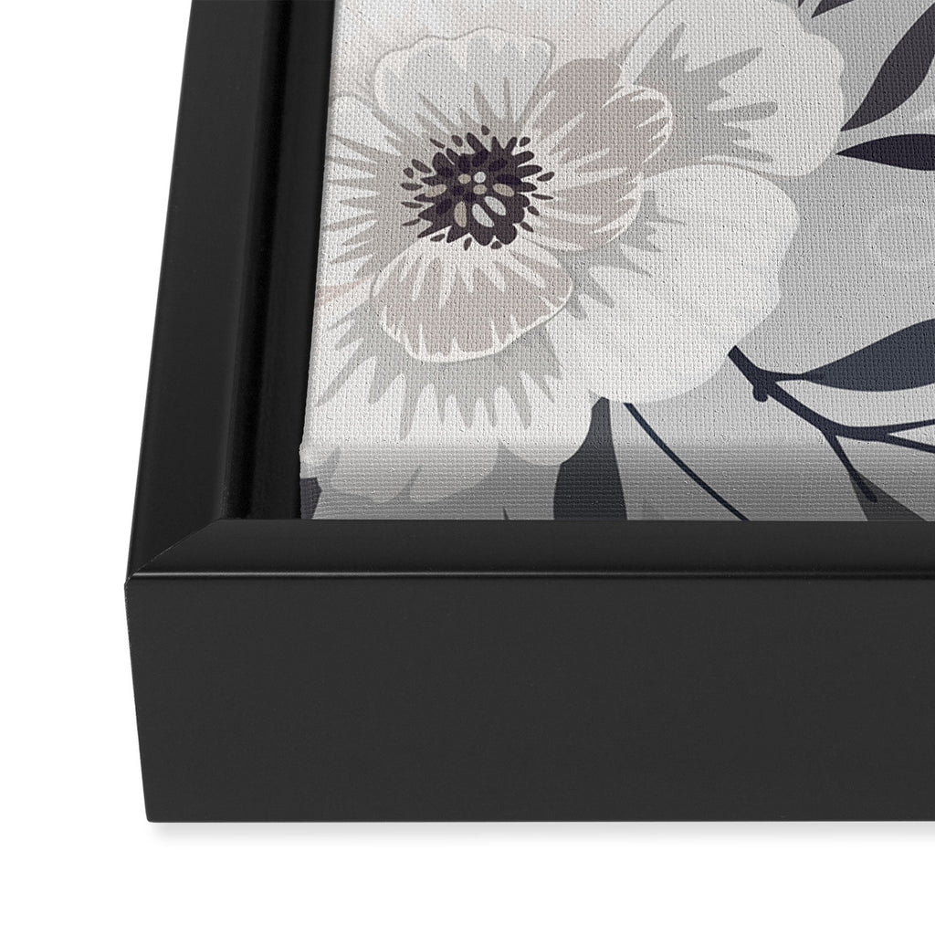 Modern, Boho, Floral Prints, Gray and White Framed Canvas Print Gallery Image 3