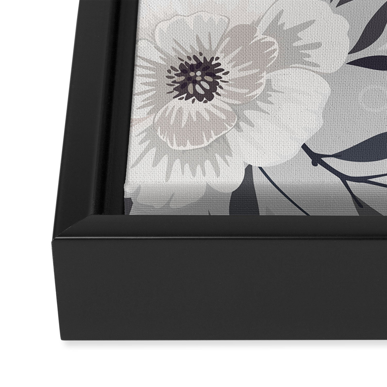Modern, Boho, Floral Prints, Gray and White Framed Canvas Print Gallery Image 3