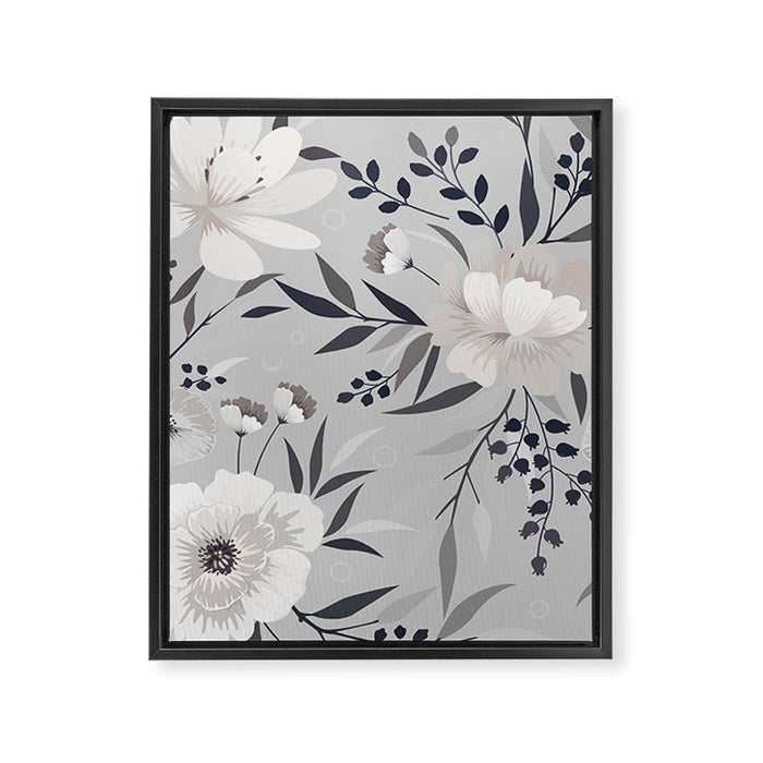 Modern, Boho, Floral Prints, Gray and White Framed Canvas Print Gallery Image 1
