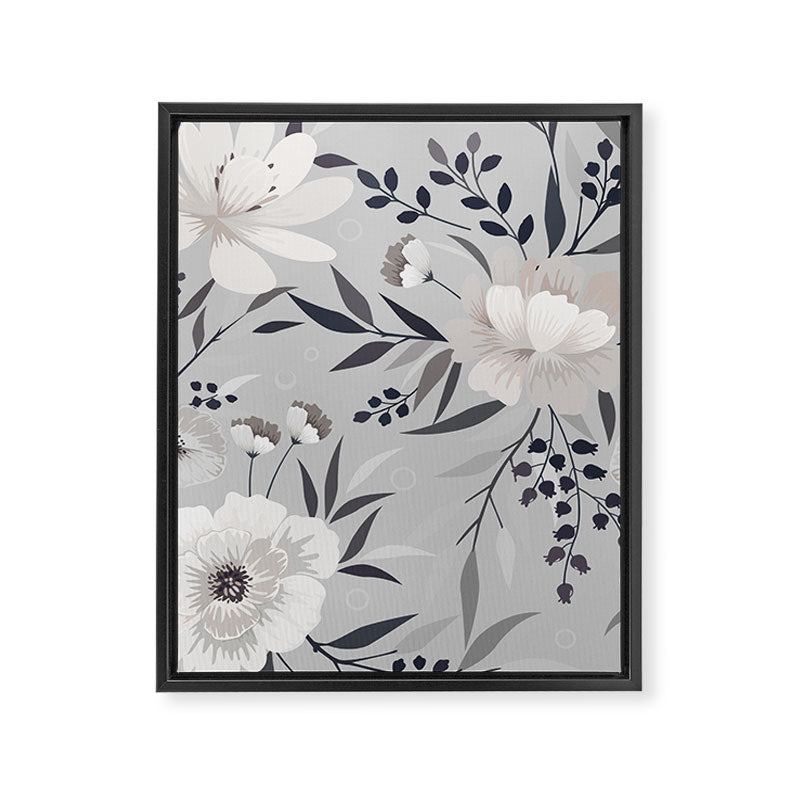 Modern, Boho, Floral Prints, Gray and White Framed Canvas Print Gallery Image 8