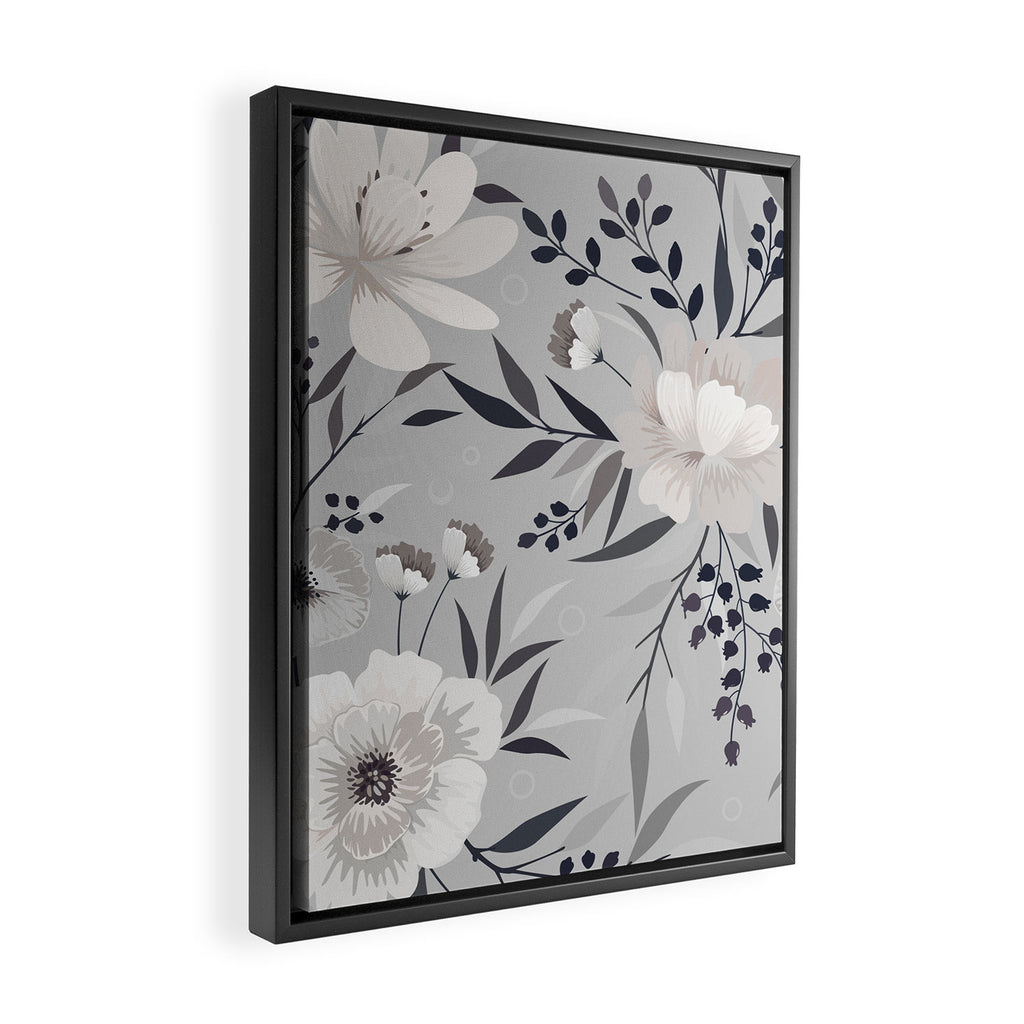 Modern, Boho, Floral Prints, Gray and White Framed Canvas Print Gallery Image 2