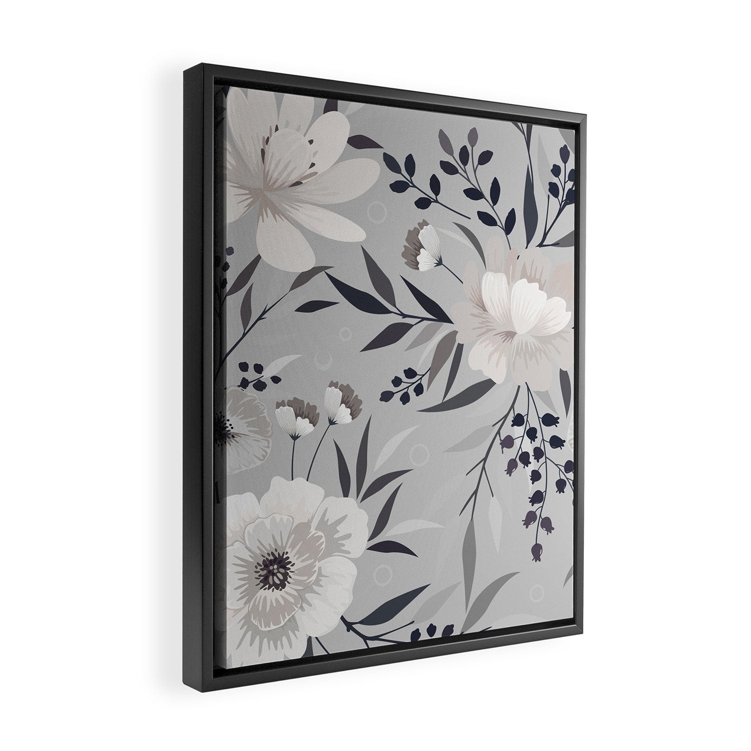 Modern, Boho, Floral Prints, Gray and White Framed Canvas Print Gallery Image 2