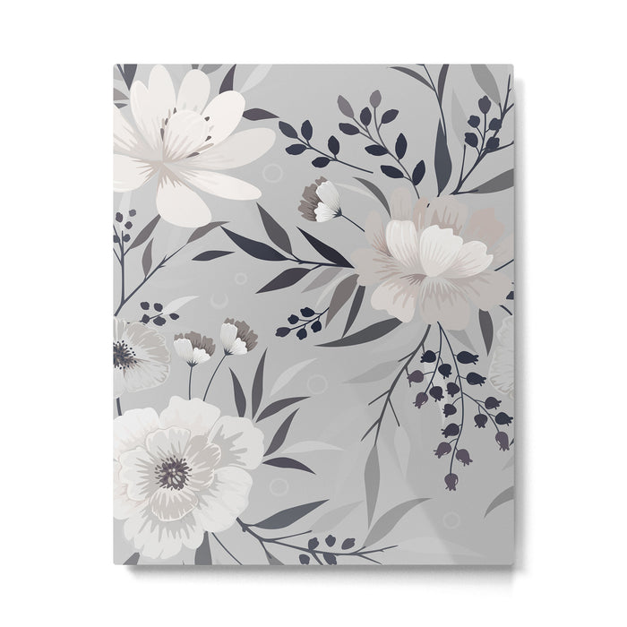 Modern, Boho, Floral Prints, Gray and White Metal Print Gallery Image 1