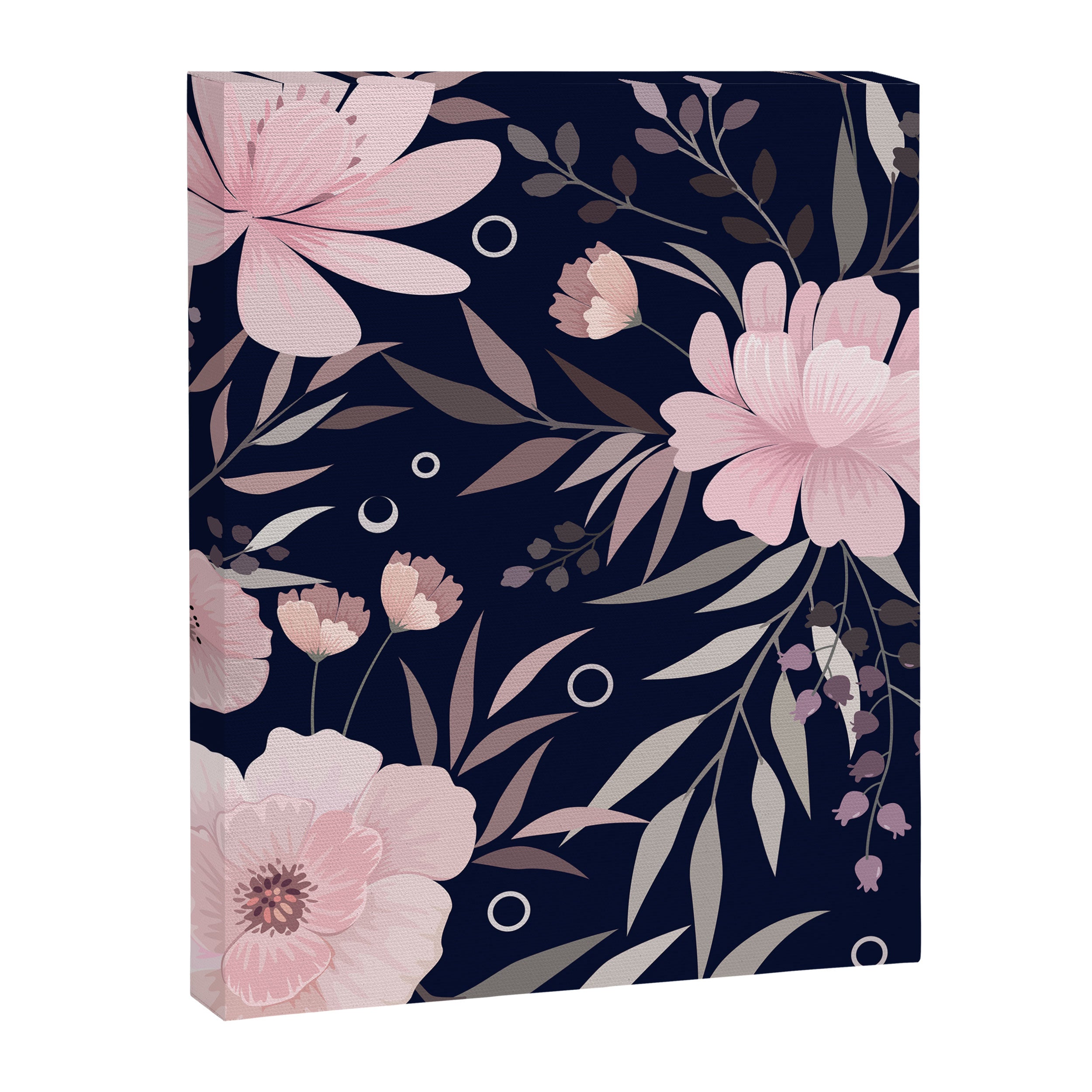 Modern, Boho, Floral Prints, Navy and Pink Canvas Print Gallery Image 8