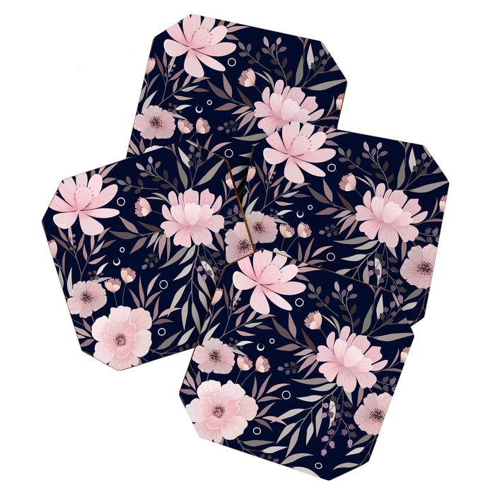 Modern, Boho, Floral Prints, Navy and Pink Coaster Gallery Image 1