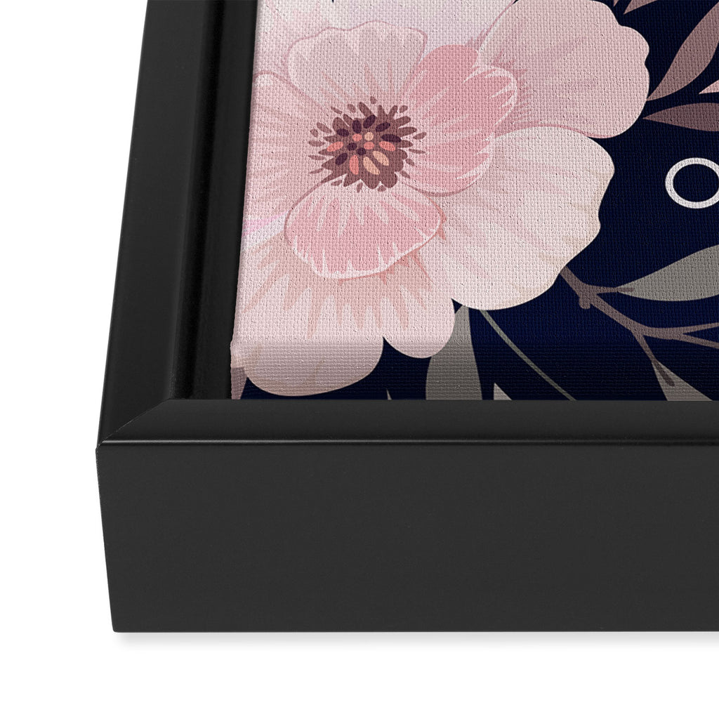 Modern, Boho, Floral Prints, Navy and Pink Framed Canvas Print Gallery Image 3