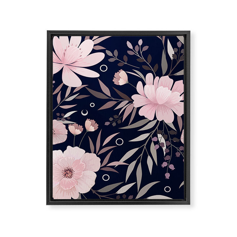 Modern, Boho, Floral Prints, Navy and Pink Framed Canvas Print Gallery Image 8