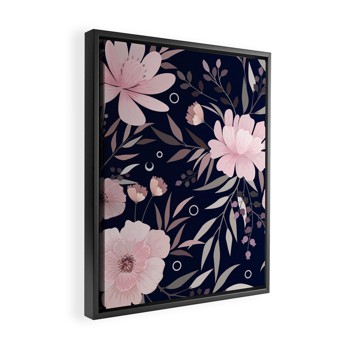 Modern, Boho, Floral Prints, Navy and Pink Framed Canvas Print Gallery Image 2