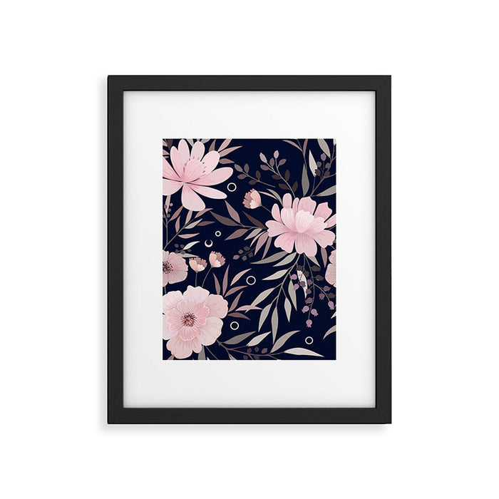 Modern, Boho, Floral Prints, Navy and Pink Framed Art Print Gallery Image 1