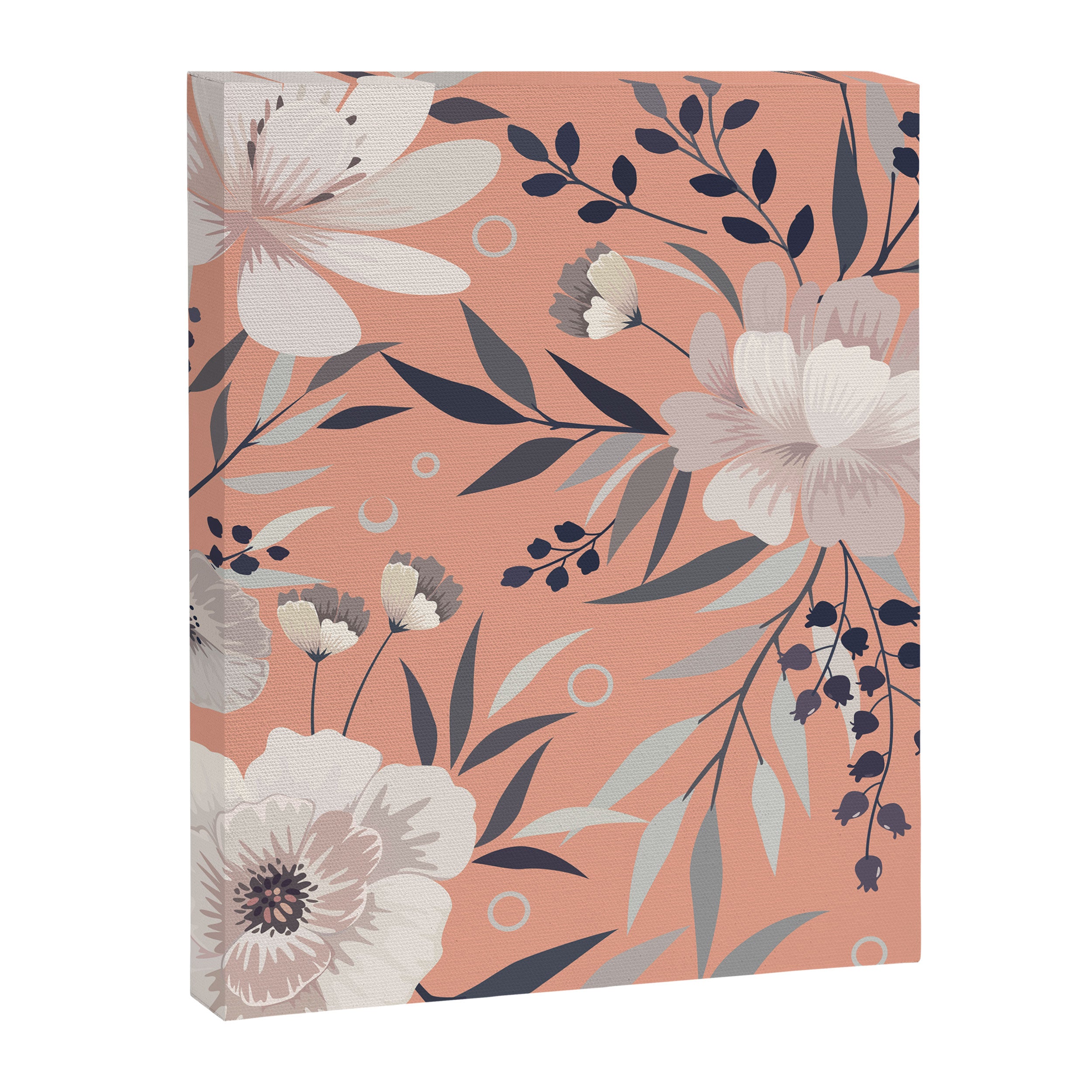 Modern, Boho, Floral Prints, Peach, Coral Gray, White Canvas Print Gallery Image 8