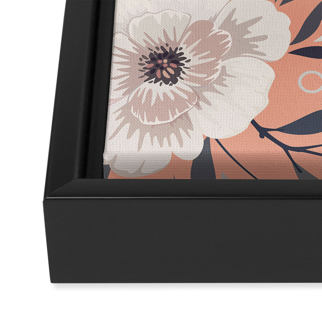 Modern, Boho, Floral Prints, Peach, Coral Gray, White Framed Canvas Print Gallery Image 3