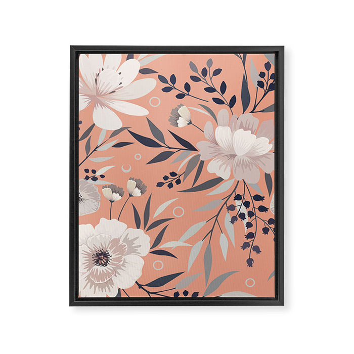Modern, Boho, Floral Prints, Peach, Coral Gray, White Framed Canvas Print Gallery Image 1