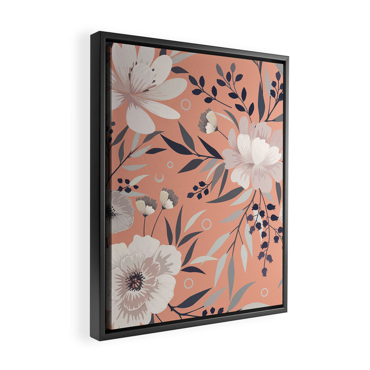 Modern, Boho, Floral Prints, Peach, Coral Gray, White Framed Canvas Print Gallery Image 2