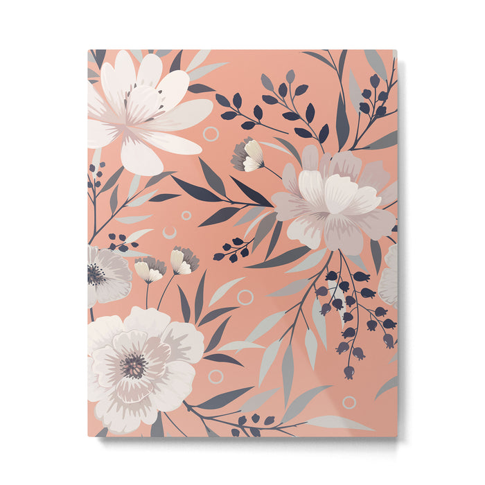 Modern, Boho, Floral Prints, Peach, Coral Gray, White Metal Print Gallery Image 1