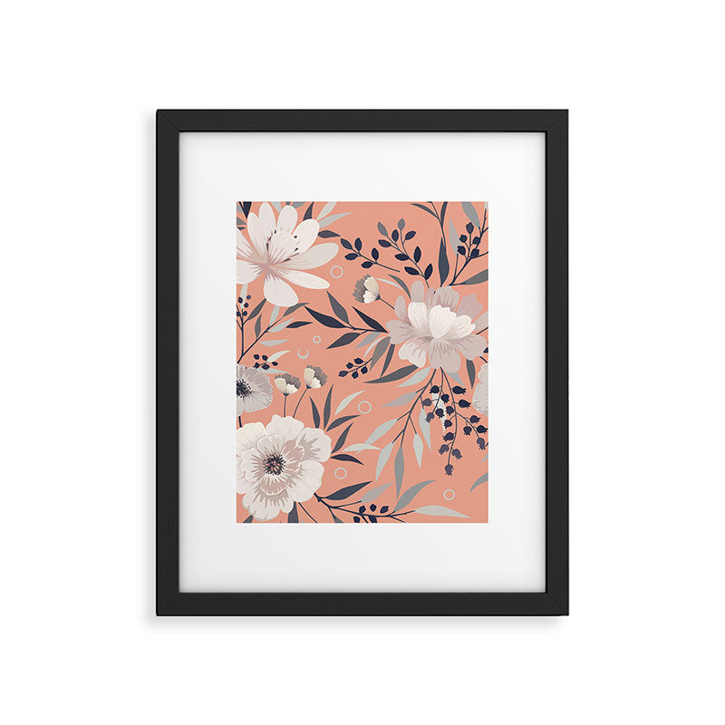 Modern, Boho, Floral Prints, Peach, Coral Gray, White Framed Art Print Gallery Image 6