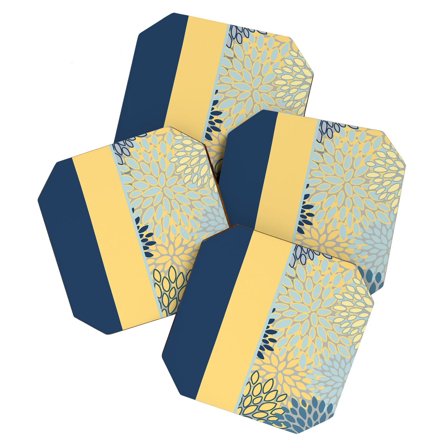 Modern, Color Block, Floral Prints, Blue and Yellow Coaster Gallery Image 1