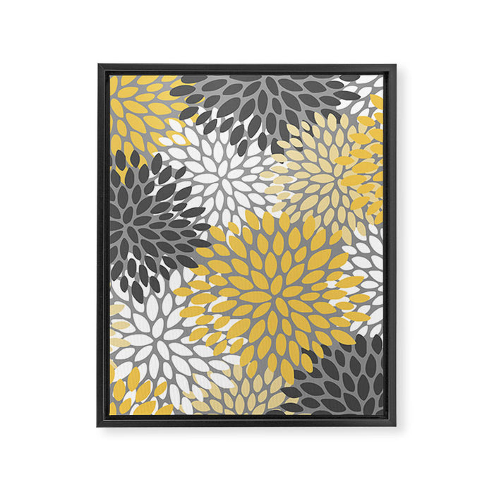 Modern Elegant Chic Floral Pattern, Soft Yellow, Gray, White Framed Canvas Print Gallery Image 1