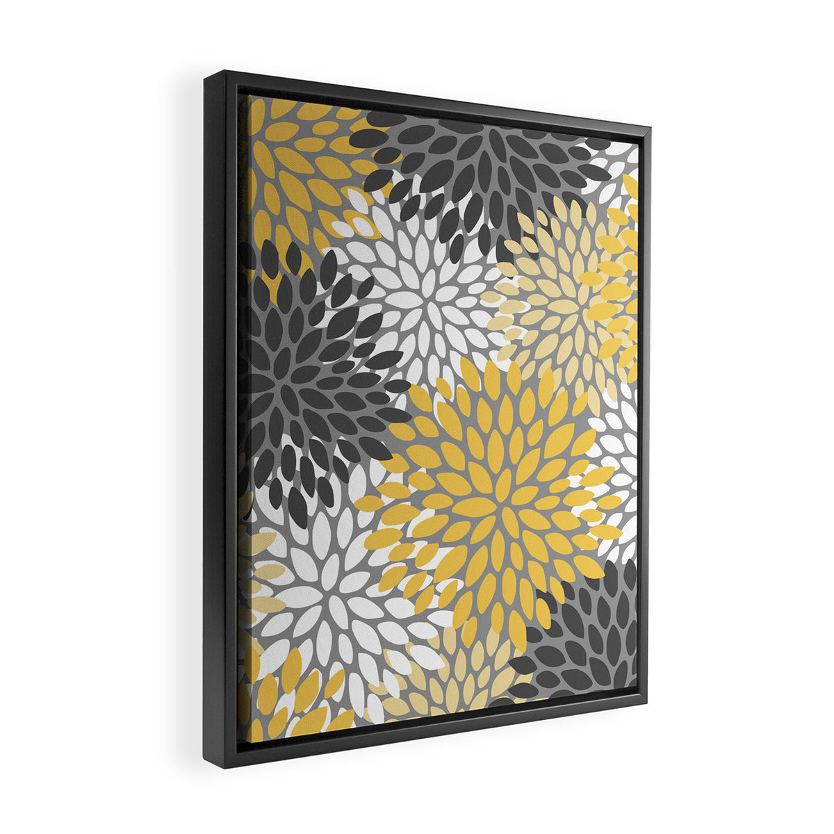 Modern Elegant Chic Floral Pattern, Soft Yellow, Gray, White Framed Canvas Print Gallery Image 2