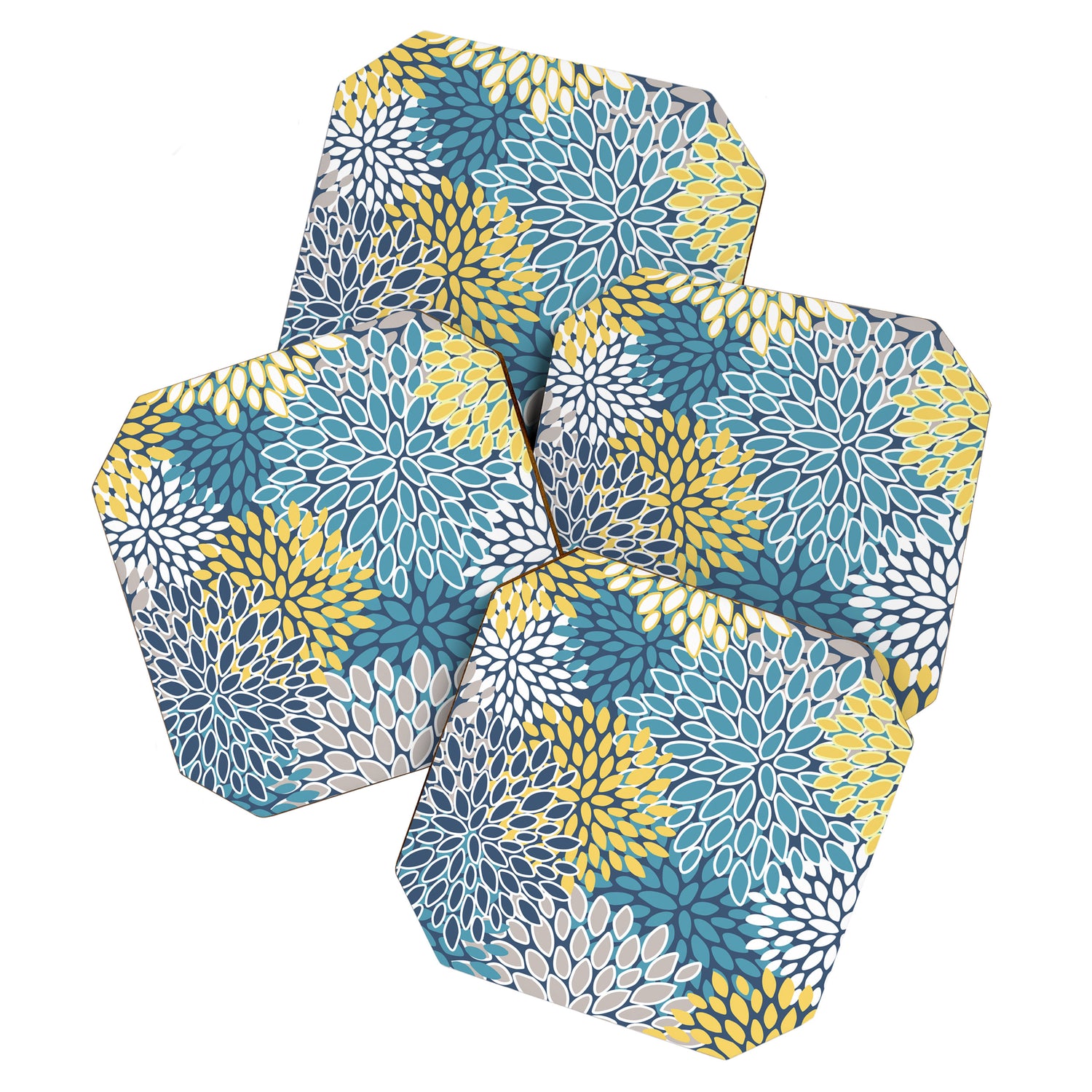 Modern, Floral Prints, Blue and Yellow Coaster Gallery Image 1