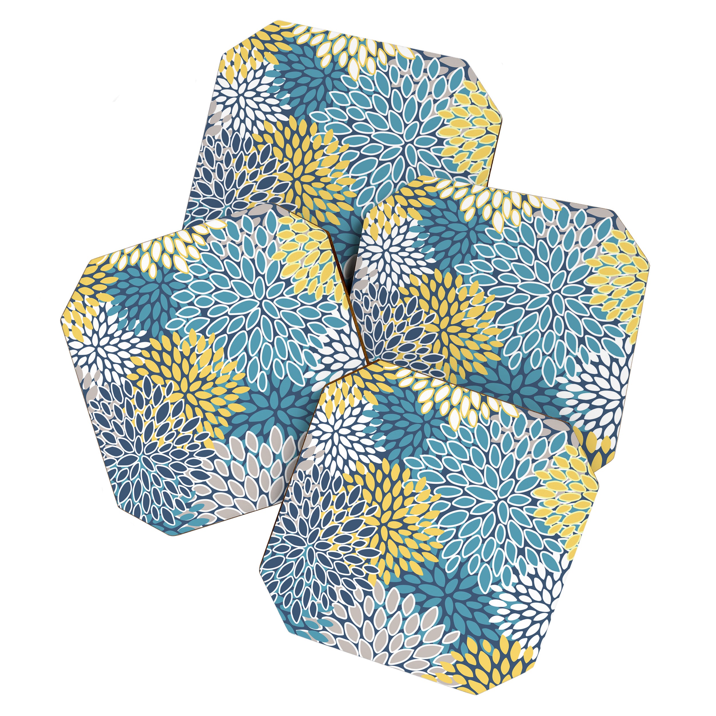 Modern, Floral Prints, Blue and Yellow Coaster Gallery Image 1
