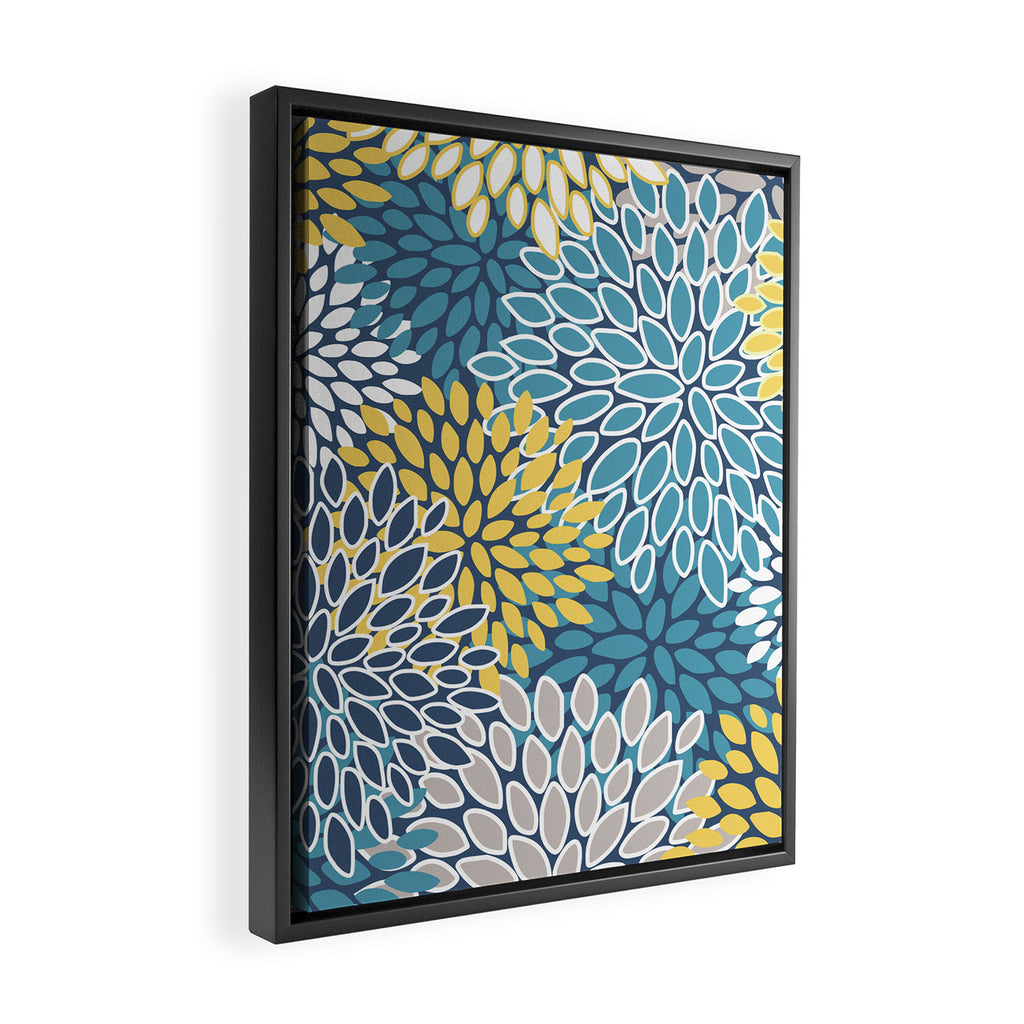 Modern, Floral Prints, Blue and Yellow Framed Canvas Print Gallery Image 2