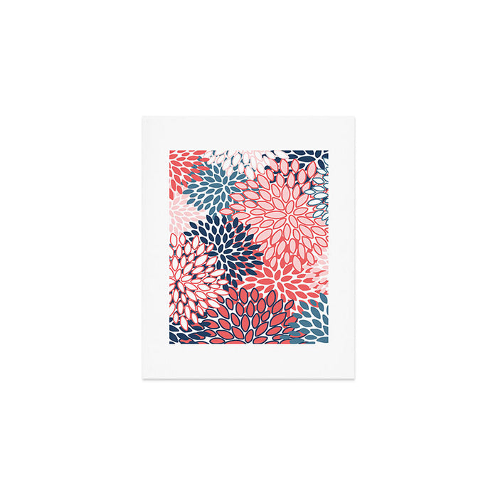 Modern Floral Prints, Coral and Navy Art Print Gallery Image 1