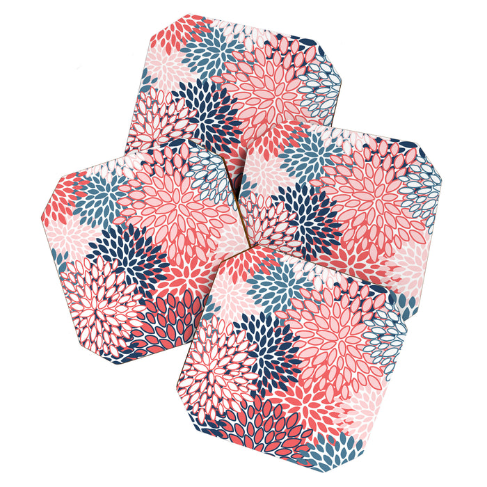 Modern Floral Prints, Coral and Navy Coaster Gallery Image 1