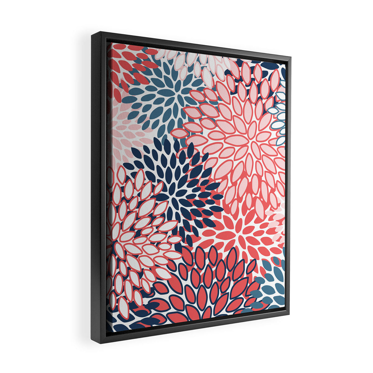 Modern Floral Prints, Coral and Navy Framed Canvas Print Gallery Image 2
