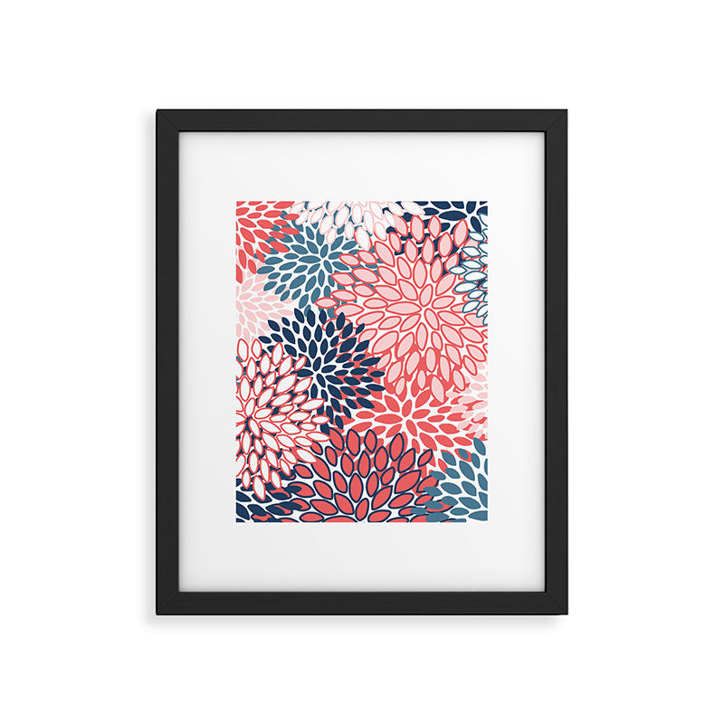 Modern Floral Prints, Coral and Navy Framed Art Print Gallery Image 6