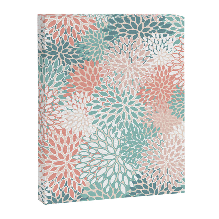 Modern Floral Prints, Coral Teal and Green Canvas Print Gallery Image 1