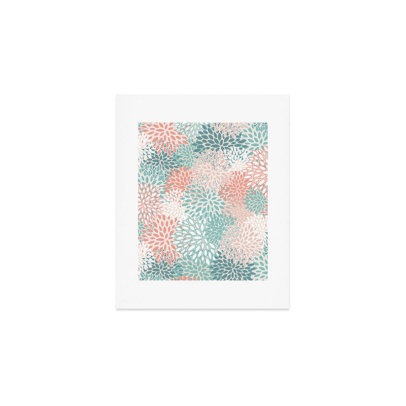 Modern Floral Prints, Coral Teal and Green Art Print Gallery Image 1