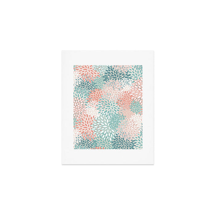 Modern Floral Prints, Coral Teal and Green Art Print Gallery Image 1