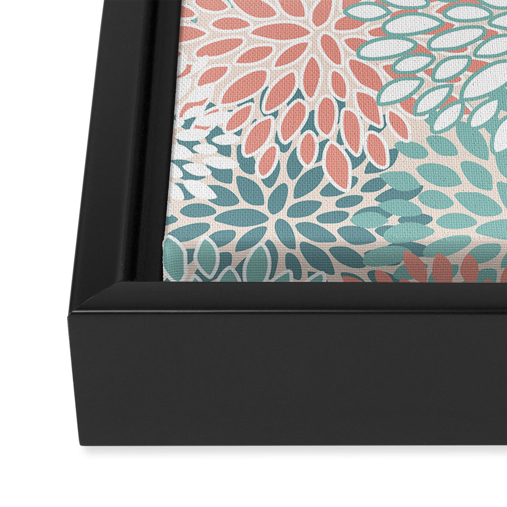 Modern Floral Prints, Coral Teal and Green Framed Canvas Print Gallery Image 3
