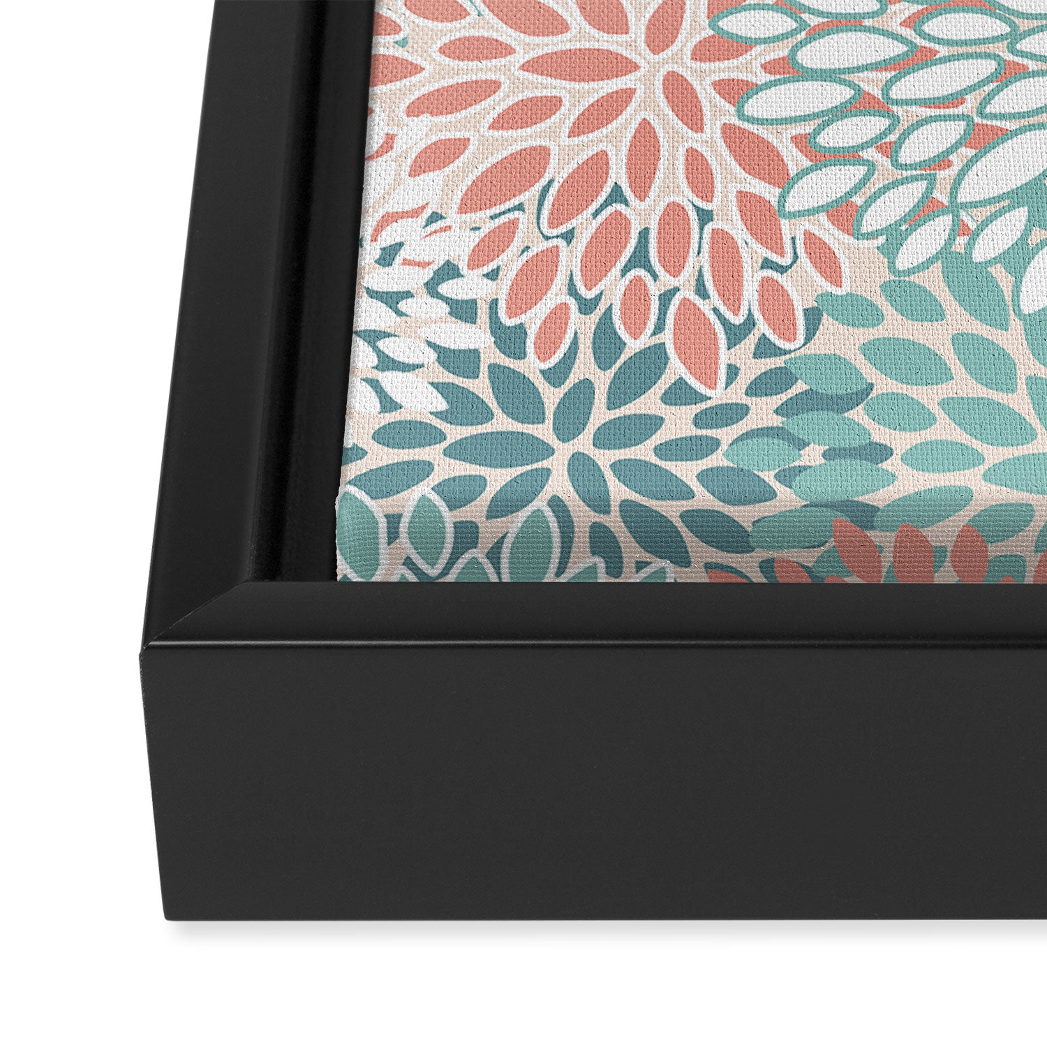 Modern Floral Prints, Coral Teal and Green Framed Canvas Print Gallery Image 3