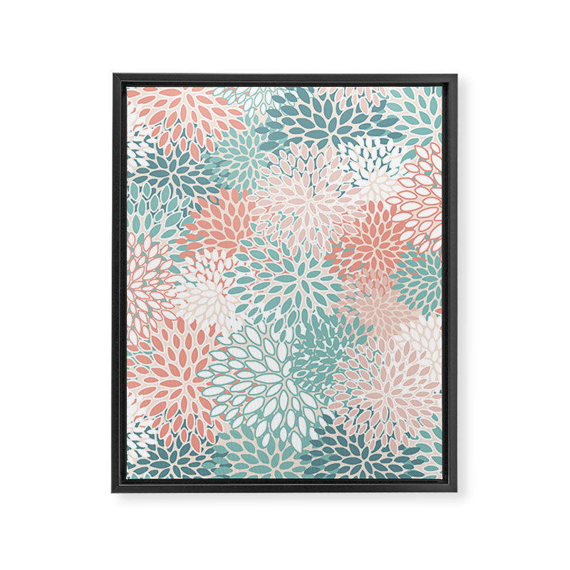 Modern Floral Prints, Coral Teal and Green Framed Canvas Print Gallery Image 8