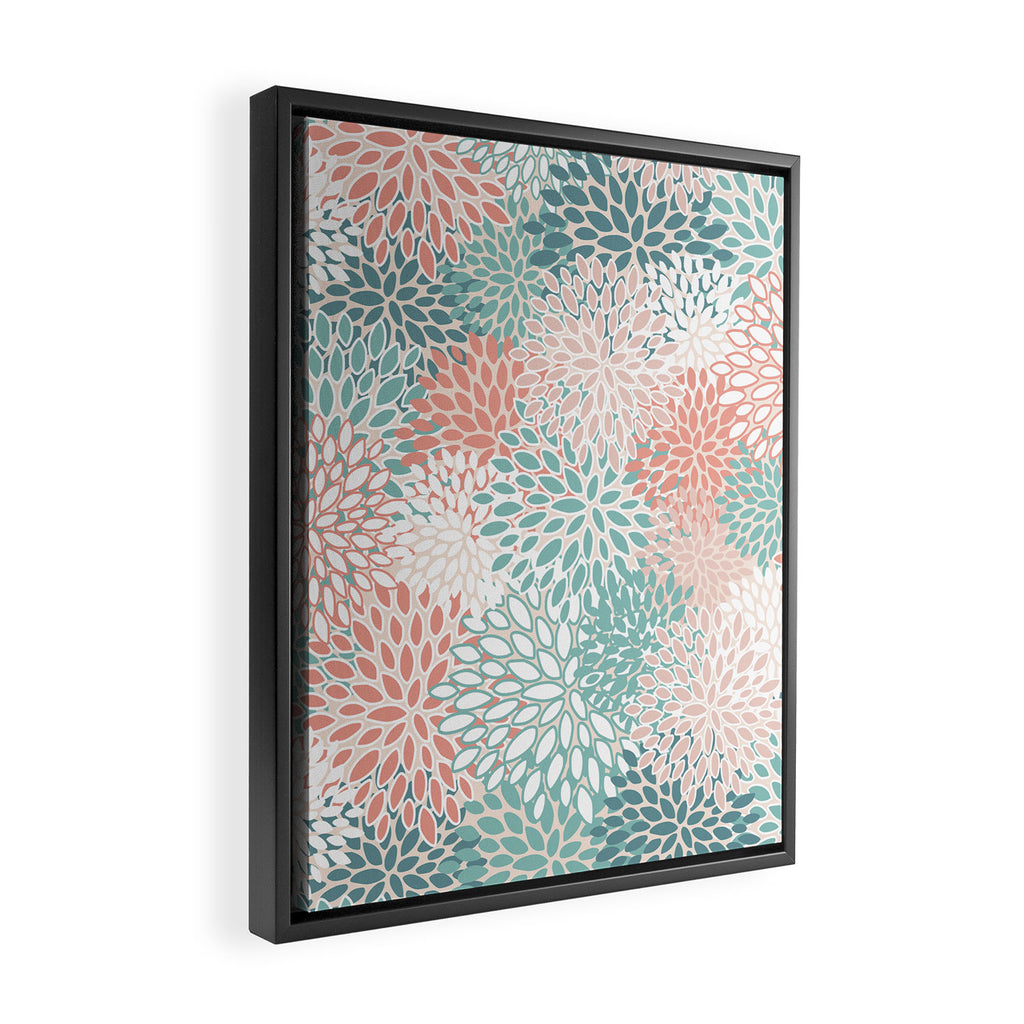 Modern Floral Prints, Coral Teal and Green Framed Canvas Print Gallery Image 2