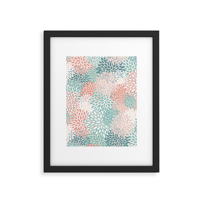 Modern Floral Prints, Coral Teal and Green Framed Art Print Gallery Image 1