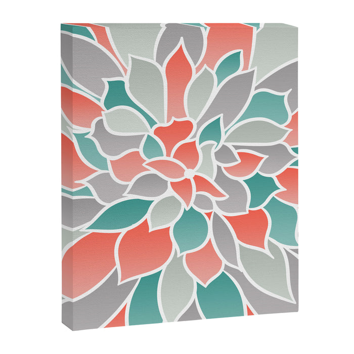 Modern Floral Prints, Coral, Teal Green and Gray Canvas Print Gallery Image 1