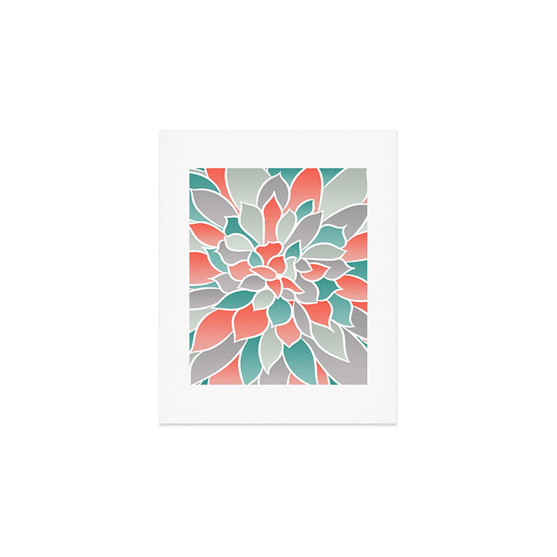 Modern Floral Prints, Coral, Teal Green and Gray Art Print Gallery Image 1