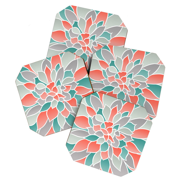 Modern Floral Prints, Coral, Teal Green and Gray Coaster Gallery Image 1