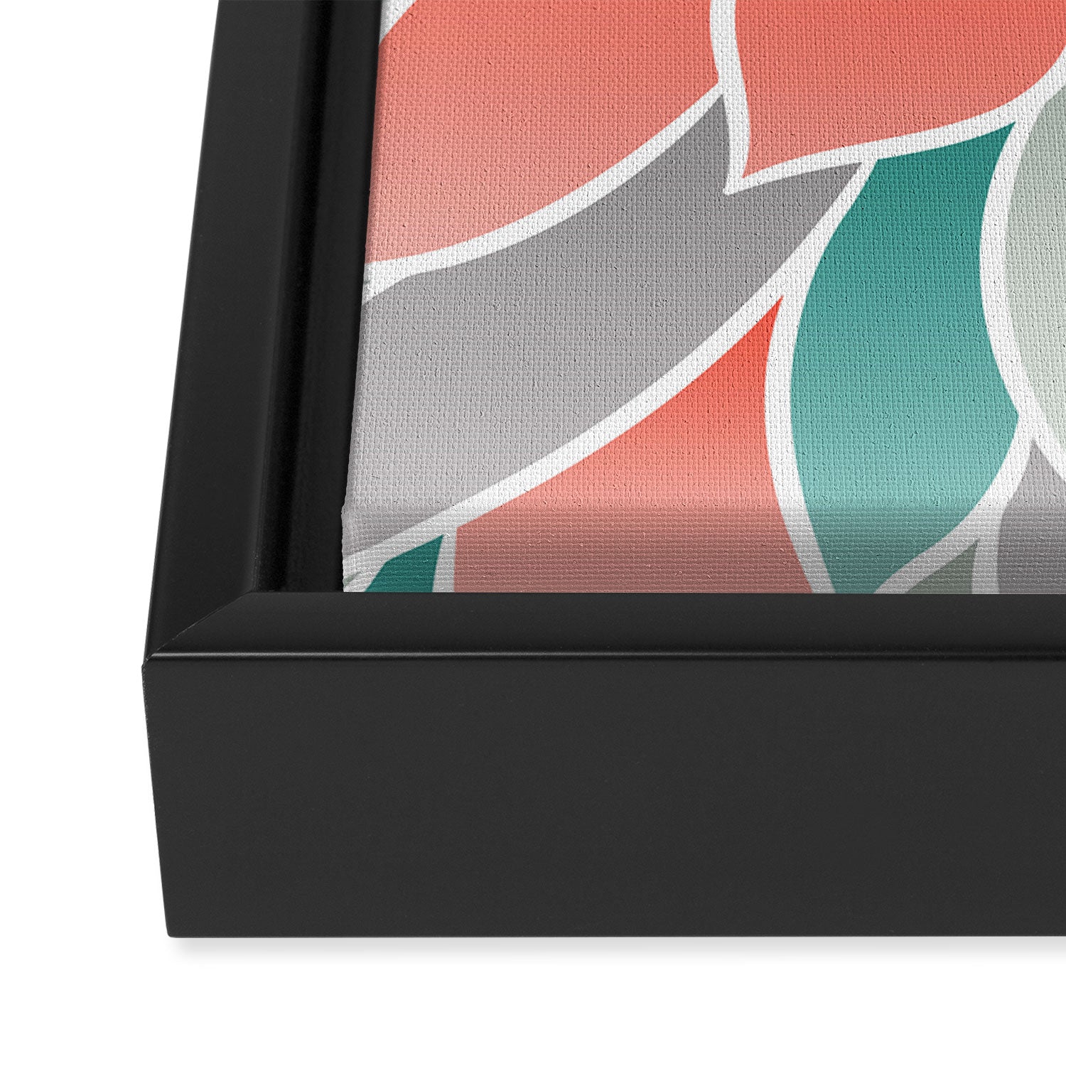Modern Floral Prints, Coral, Teal Green and Gray Framed Canvas Print Gallery Image 3